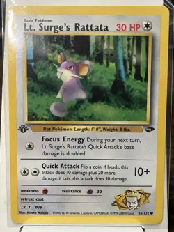 Pokemon TCG 85/132 Lt. Surge's Rattata Gym Challenge 1st Ed Common VLP - Image 1
