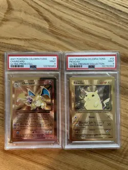 PSA 9 - 2021 Pokemon Celebrations UPC PIKACHU & CHARIZARD METAL SEQUENTIAL SET - Image 1