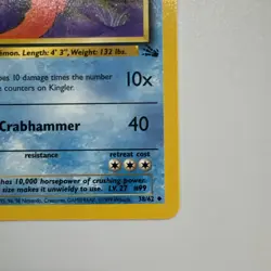 1st Edition Kingler 38/62 - Fossil - Pokemon, 1999 Vintage NM - Image 5