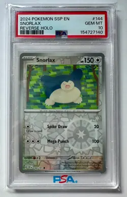 2024 POKEMON SSP EN-SURGING SPARKS | REVERSE HOLO #144 SNORLAX - PSA 10 - Image 1