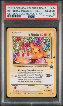 2021 POKEMON CELEBRATIONS CLASSIC COLLECTION #24 BIRTHDAY PIKACHU-HOLO PSA 10 - Image 1