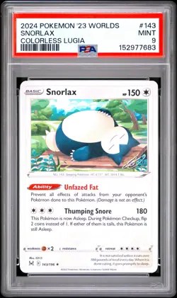 2024 POKEMON 2023 WORLD CHAMPIONSHIP DECK: COLORLESS LUGIA #143 SNORLAX PSA 9 - Image 1