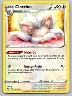 Cinccino 147/202 Rare Sword & Shield Pokemon Near Mint - Image 1