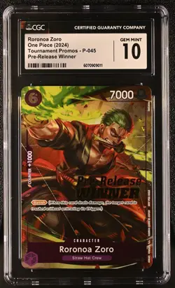 2024 One Piece TCG Tournament Promos P045 Roronoa Zoro Pre-Release Winner CGC 10 - Image 1
