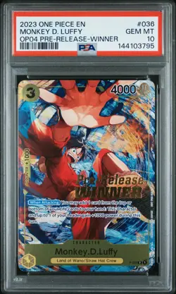 2023 One Piece Promos Monkey D. Luffy Op04 Pre-Release-Winner PSA 10 #036 - Image 1