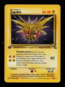 Zapdos 30/62 1st Edition Rare Fossil Pokemon Cards - Image 1