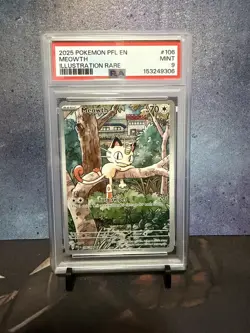 2025 Pokemon Pfl En-Phantasmal Flames #106 Meowth Illustration Rare PSA 9 - Image 1