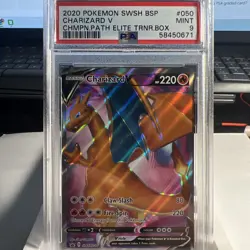 Pokemon TCG Charizard V Sword & Shield SWSH050 CHMPN PATH ELITE TRNR BOX PSA 9 - Image 1