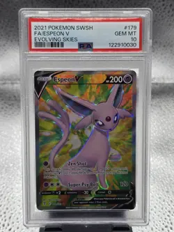 Pokemon 2021 SWSH FA/Espeon v Evolving Skies Card #179 Gem Mint PSA 10 - Image 1