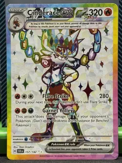 Pokemon TCG Cinderace EX Holo Card 157/142SV07: Stellar Crown NM - Image 1