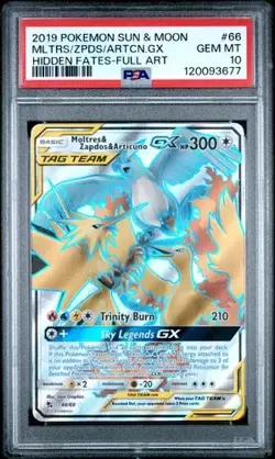 2019 Tag Team Moltres Zapdos Articuno GX Card 66 PSA 10 - Image 1