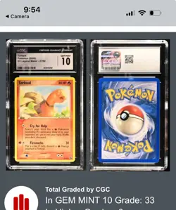 (POP 33) CGC 10 Torkoal ex Legend Maker 27/92 Pokemon Card RARE from 2006 - Image 1