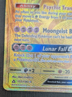 Lunala GX Secret Rare Gold 172 SM05 Ultra Prism Pokemon TCG Card MP - Image 5