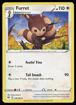 Furret 136/189 Uncommon Darkness Ablaze Pokemon Near Mint - Image 1