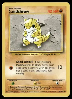 Sandshrew 62/102 Common Base Set Unlimited Pokemon NM/M - Image 1