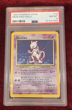 1999 Pokemon Game Mewtwo HOLO Card #10 GRADED PSA 8 NM-MT - Image 1