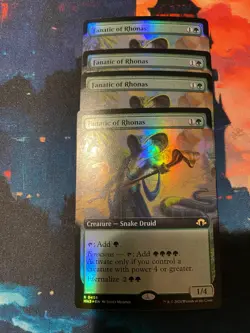 MTG Modern Horizons 3 Fanatic of Rhonas Extended Art Foil x 4 + 4 Foil Tokens - Image 1