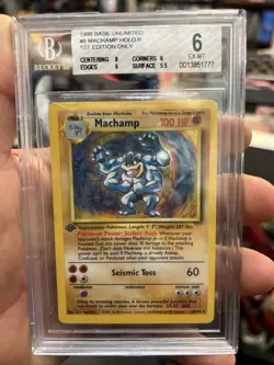 BGS 6 Machamp 1st Edition 8/102 Base Set Holo Pokemon 1999 - Image 1