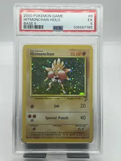 Pokemon TCG Hitmonchan 8/130 Base Set 2 Holo Rare PSA 5 - Image 1