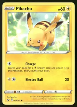 Pikachu 065/202 Common Sword & Shield Pokemon Near Mint - Image 1
