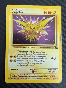 Pokemon TCG Zapdos 15/62 Fossil Unlimited Holo Rare DMG - Image 1