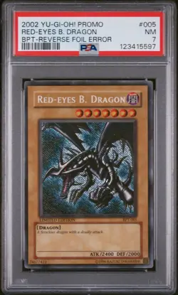 2002 Yu-Gi-Oh! Red-Eyes B. Dragon BPT-005 Secret Rare Reverse Foil Error PSA 7 - Image 1