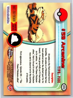Arcanine #59 Topps Base Chrome Trading Cards Series 1 Pokemon - Image 2