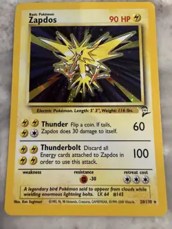 Pokemon TCG Zapdos Base Set 2 Holo Unlimited Rare Card 20/130 - Image 1
