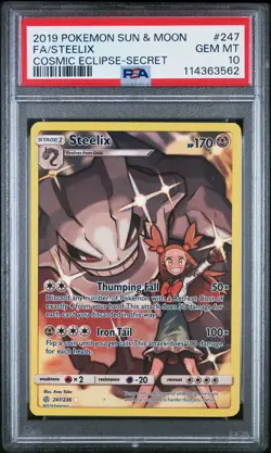 2019 POKEMON SUN & MOON COSMIC ECLIPSE SECRET #247 FULL ART/STEELIX PSA 10 - Image 1