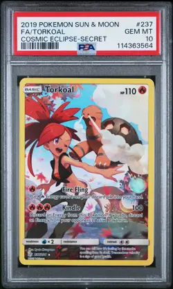 2019 POKEMON SUN & MOON COSMIC ECLIPSE SECRET #237 FULL ART/TORKOAL PSA 10 - Image 1