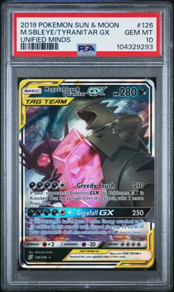 2019 POKEMON SUN & MOON UNIFIED MINDS #126 MEGA SABLEYE & TYRANITAR GX PSA 10 - Image 1