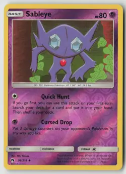 Sableye 96/214 Uncommon Lost Thunder Pokemon Reverse Holo Moderately Played - Image 1