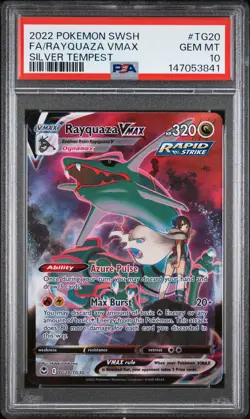 2022 POKEMON SWORD & SHIELD SILVER TEMPEST #TG20 FULL ART/RAYQUAZA VMAX PSA 10 - Image 1