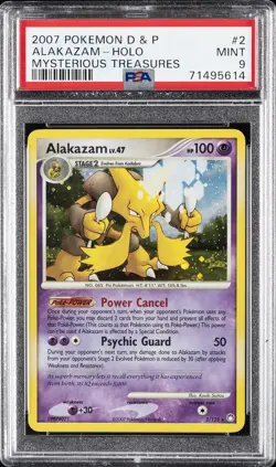 2007 POKEMON DIAMOND & PEARL MYSTERIOUS TREASURES #2 ALAKAZAM-HOLO PSA 9 - Image 1