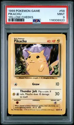 Pokemon Card Pikachu Yellow Cheeks 58/102 Base Set 1999 PSA 9 MINT - Image 1