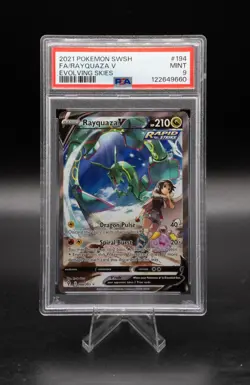 PSA 9 MINT Rayquaza V 194/203 Evolving Skies Alt Art Holo Pokemon Card - Image 1