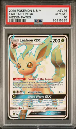 2019 POKEMON SUN & MOON HIDDEN FATES #SV46 FULL ART/LEAFEON GX PSA 10 - Image 1