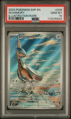 2024 POKEMON SURGING SPARKS #209 SKARMORY ILLUSTRATION RARE PSA 10 GEM MINT - Image 1
