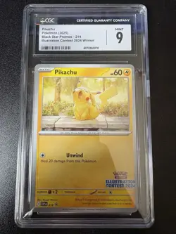CGC 9 Pokemon Pikachu 214 SV Promo Black Star Holo Basic 60HP Illus 2024 - Image 1
