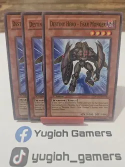 Yu-Gi-Oh Destiny Hero Fear Monger X3 POTD 1st Edition Common Light Played - Image 1