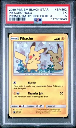 POKEMON TEAM UP SM BLACK STAR PROMO PIKACHU #SM162 HOLO PSA 5 EX #117652649 - Image 1