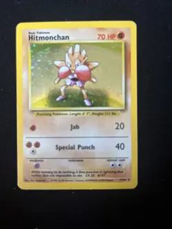 Hitmonchan Base Set Holo Unlimited Rare Pokemon TCG Card 7/102 MP - Image 1