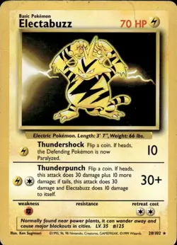 Heavily Played Electabuzz - 20/102 - Rare - Unlimited Edition Pokemon Base SetCC - Image 1