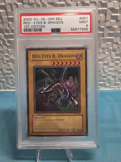 PSA 9 Mint 2003 Red-Eyes Black Dragon SDJ-001 1st ED Ultra Rare YuGiOh English - Image 1