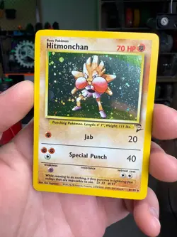 Pokemon Hitmonchan 8/130 WotC Base Set 2 Holo Rare LP - SWIRL - Image 1