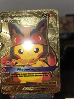 Gold Pikachu and Mega Ampharos Tag Cosplay No. 007 Rare Card with Top Loader - Image 1