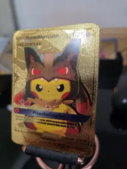 Gold Pikachu and Mega Ampharos Tag Cosplay No. 007 Rare Card with Top Loader - Image 2