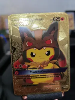 Gold Pikachu and Mega Ampharos Tag Cosplay No. 007 Rare Card with Top Loader - Image 3