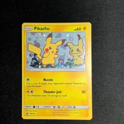 Pokemon 2019 TCG Pikachu w/ Mimikyu SM162 Black Star Promo Holo - Image 1