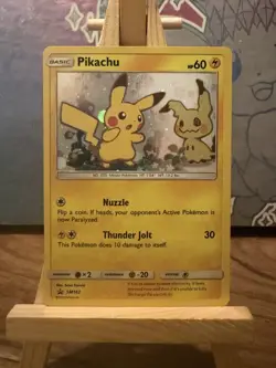 Pokemon 2019 TCG Pikachu w/ Mimikyu SM162 Black Star Promo Holo - Image 1